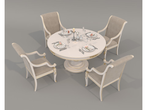 European style Dining Table and Chairs 14 3D Model