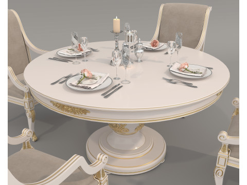 European style Dining Table and Chairs 14 3D Model