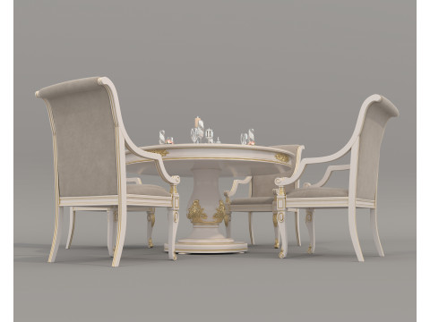 European style Dining Table and Chairs 14 3D Model