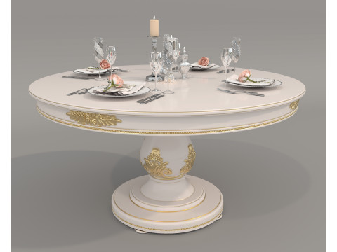 European style Dining Table and Chairs 14 3D Model
