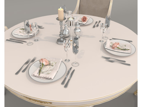 European style Dining Table and Chairs 14 3D Model