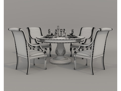 European style Dining Table and Chairs 14 3D Model