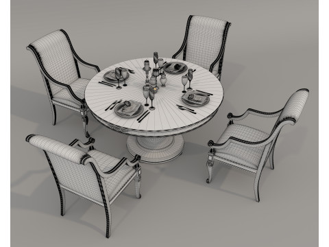 European style Dining Table and Chairs 14 3D Model