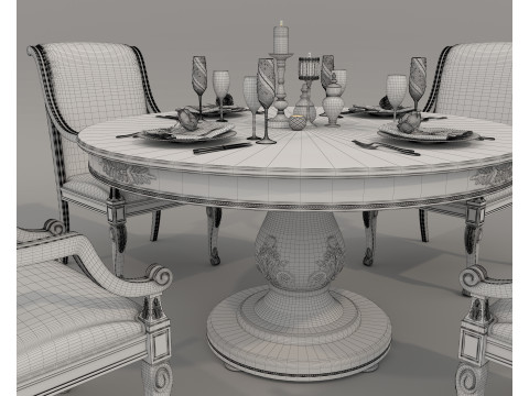 European style Dining Table and Chairs 14 3D Model
