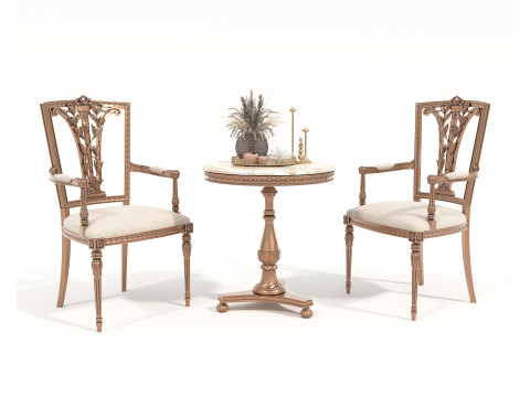Classic European style Table and Chairs 11 Modello 3D