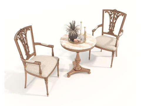 Mesa e cadeiras cl&aacute;ssicas de estilo europeu 11 Modelo 3D