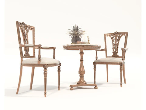 Mesa e cadeiras cl&aacute;ssicas de estilo europeu 11 Modelo 3D