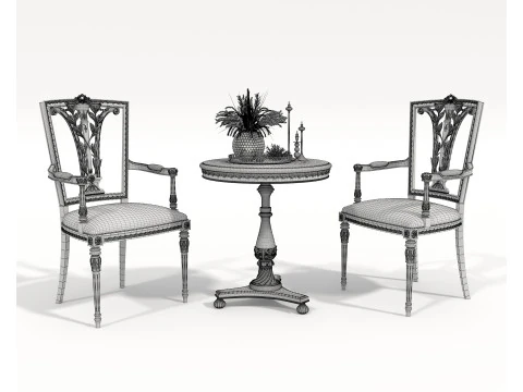 Mesa e cadeiras cl&aacute;ssicas de estilo europeu 11 Modelo 3D