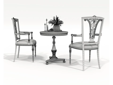 Mesa e cadeiras cl&aacute;ssicas de estilo europeu 11 Modelo 3D