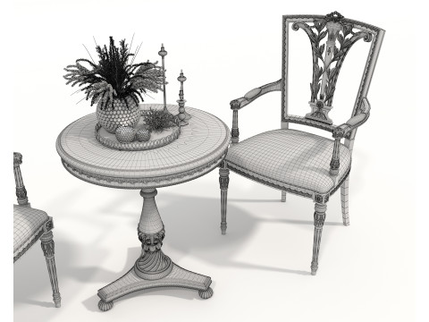 Classic European style Table and Chairs 11 3D-Modell