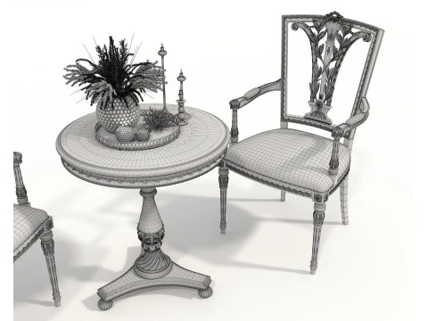 Mesa e cadeiras cl&aacute;ssicas de estilo europeu 11 Modelo 3D