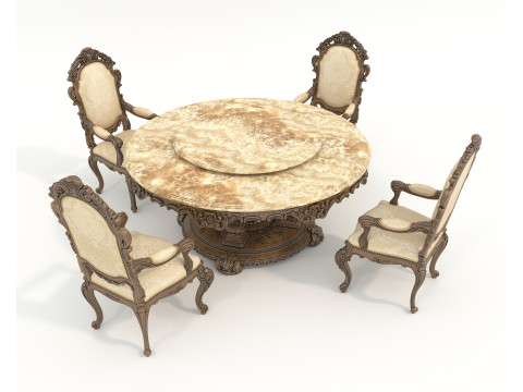 Classic European style Dining Table and Chairs 54 3Dモデル