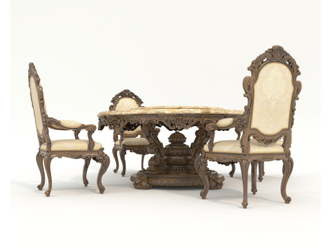 Classic European style Dining Table and Chairs 54 3Dモデル