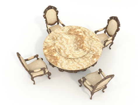 Classic European style Dining Table and Chairs 54 3Dモデル