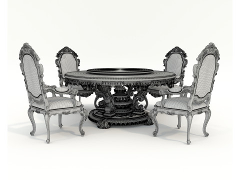 Classic European style Dining Table and Chairs 54 3Dモデル