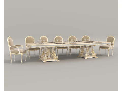 Meja dan Kursi Makan Gaya Eropa Klasik 55 Model 3D