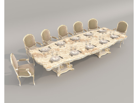 Classic European style Dining Table and Chairs 55 3D Model