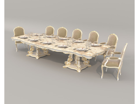 Classic European style Dining Table and Chairs 55 3D Model