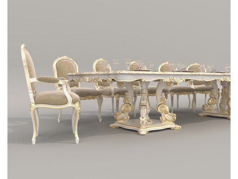 Classic European style Dining Table and Chairs 55 3D Model