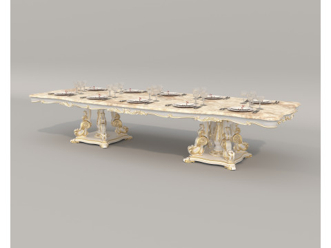 Classic European style Dining Table and Chairs 55 3D Model