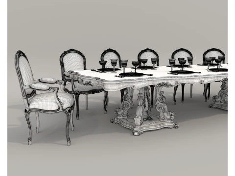 Meja dan Kursi Makan Gaya Eropa Klasik 55 Model 3D