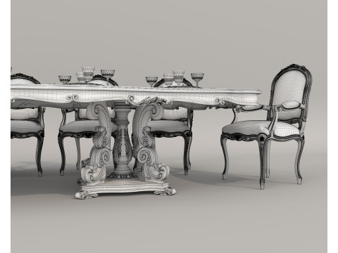 Classic European style Dining Table and Chairs 55 3D Model