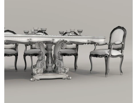 Meja dan Kursi Makan Gaya Eropa Klasik 55 Model 3D