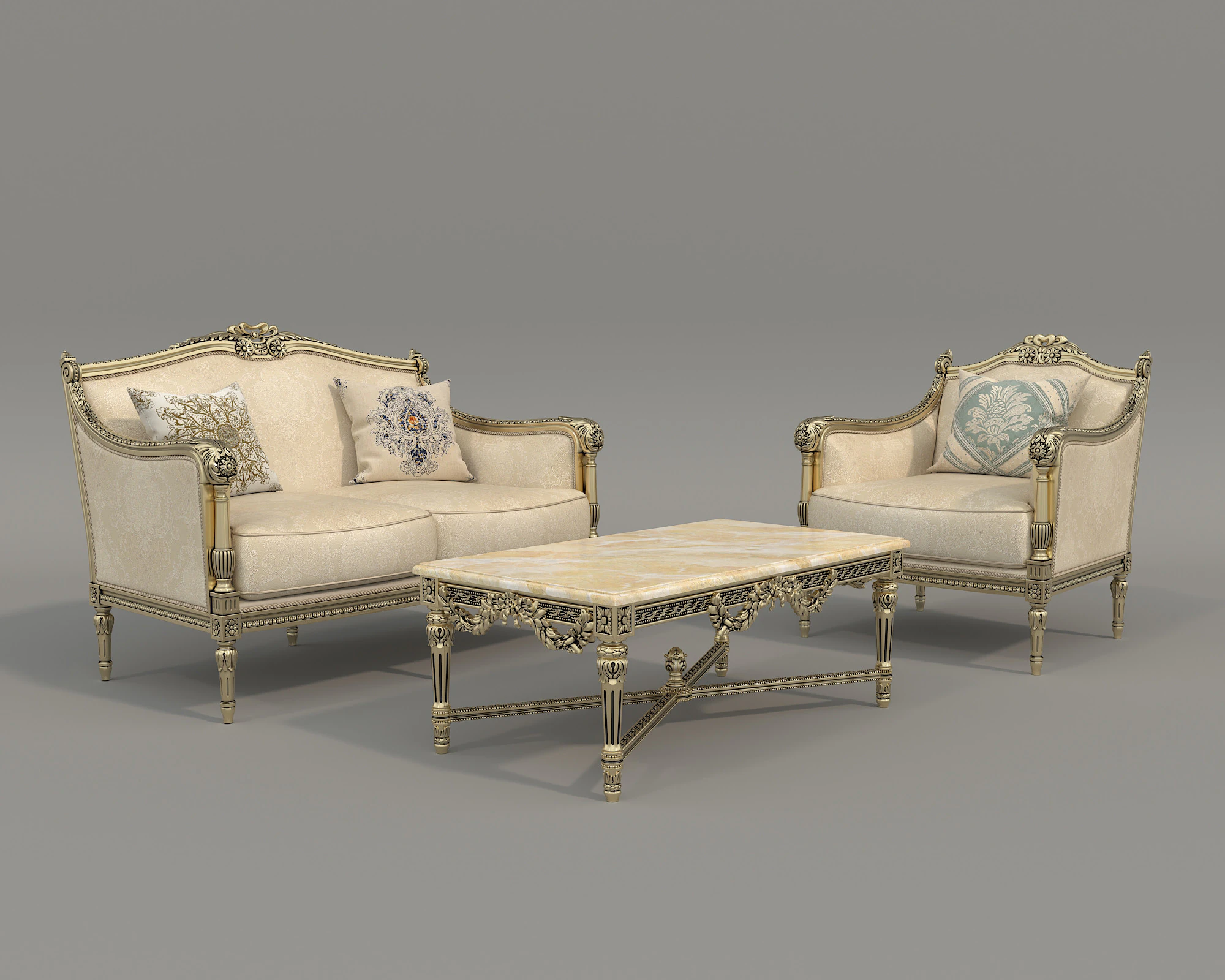 Classic European Style Sofa and Armchair Set 7 3D Model .c4d .max .obj .3ds .fbx .stl .blend 