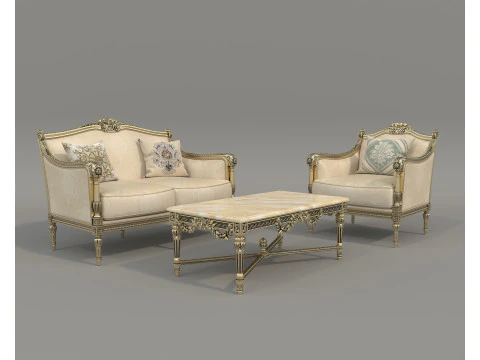 经典欧式沙发扶手椅7件套 3D 模型