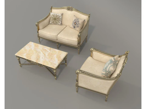 Classic European Style Sofa and Armchair Set 7 3D Model