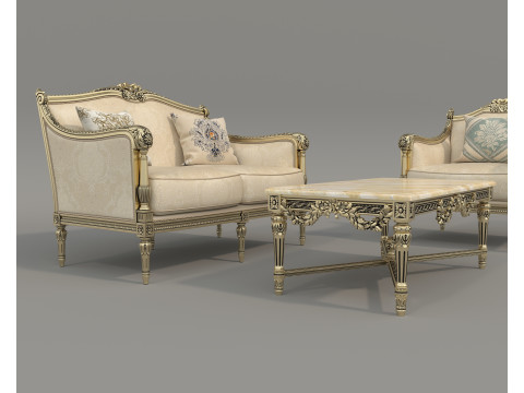 Classic European Style Sofa and Armchair Set 7 3D 模型
