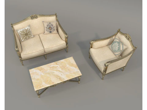 Classic European Style Sofa and Armchair Set 7 3D Model