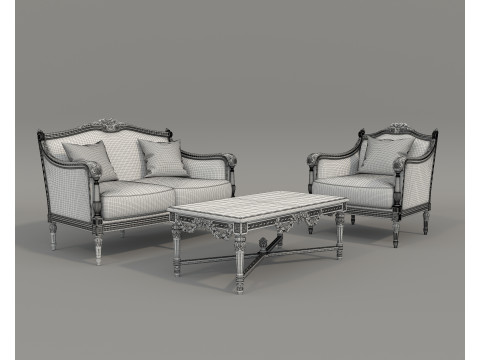Classic European Style Sofa and Armchair Set 7 3D 模型