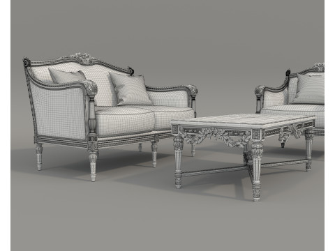 Classic European Style Sofa and Armchair Set 7 3D 模型