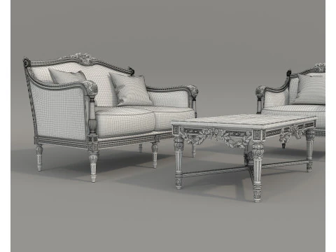 Classic European Style Sofa and Armchair Set 7 3D Model