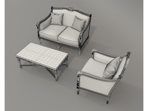Classic European Style Sofa and Armchair Set 7 3D 模型