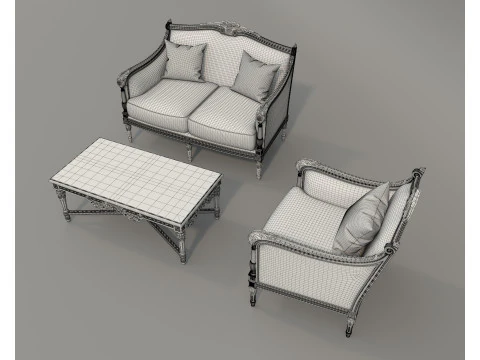 Classic European Style Sofa and Armchair Set 7 3D Model