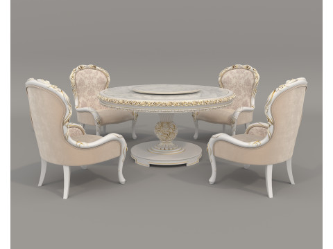 Classic European style Dining Table and Chairs 56 3D Model