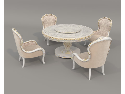 Classic European style Dining Table and Chairs 56 3D Modell