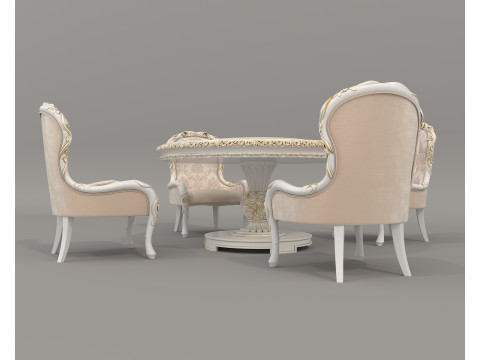 Classic European style Dining Table and Chairs 56 3D Modell