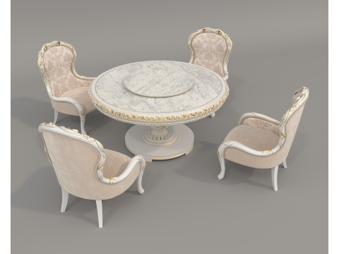 Classic European style Dining Table and Chairs 56 3D Modell
