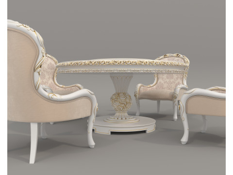 Classic European style Dining Table and Chairs 56 3D Modell