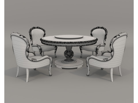 Classic European style Dining Table and Chairs 56 3D Modell