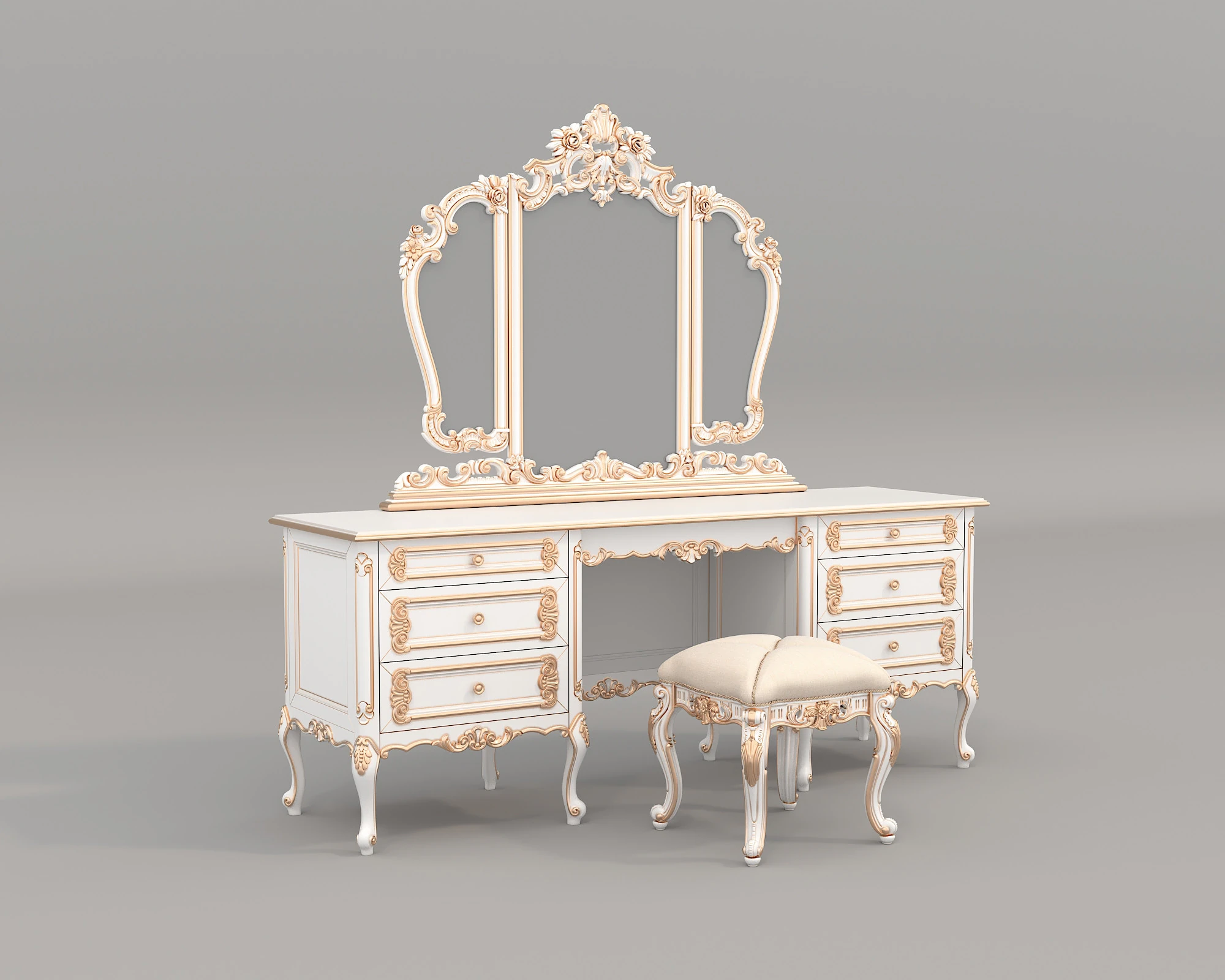 Classic European style Dressing Table 26 3D Model .c4d .max .obj .3ds .fbx .stl .blend 