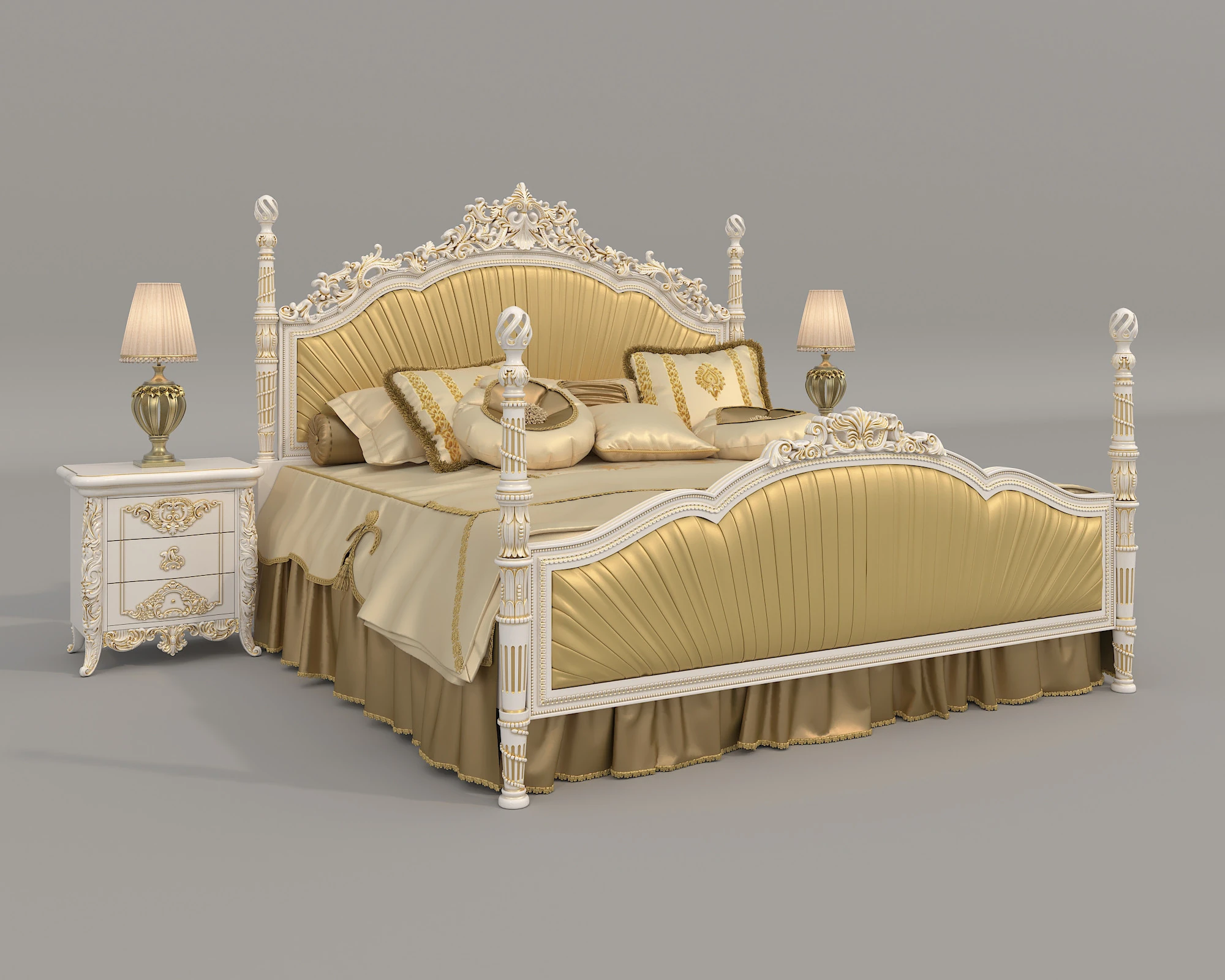 Classic European Style Bed Set 63 3D Model .c4d .max .obj .3ds .fbx .stl .blend 