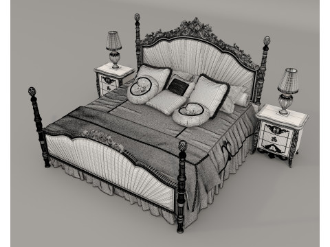 Classic European Style Bed Set 63 3D Model