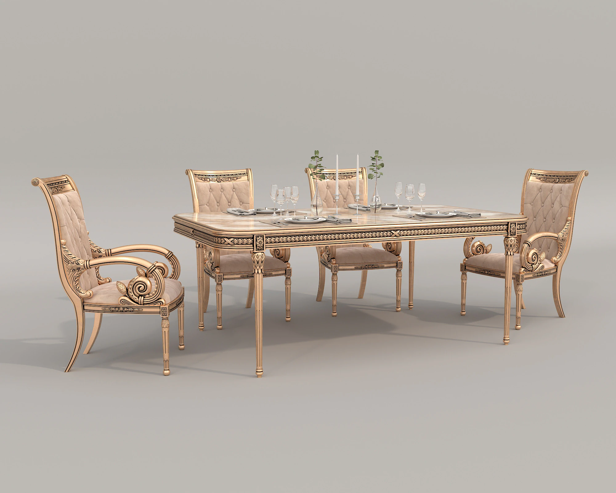 Classic European style Dining Table and Chairs 57 3D Model .c4d .max .obj .3ds .fbx .stl .blend 