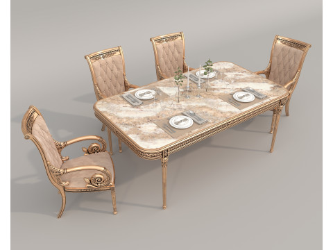 Classic European style Dining Table and Chairs 57 3Dモデル
