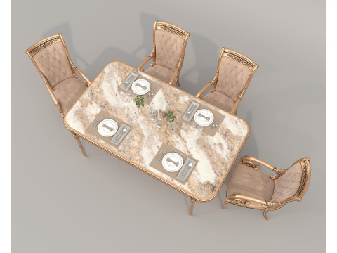 Classic European style Dining Table and Chairs 57 3Dモデル