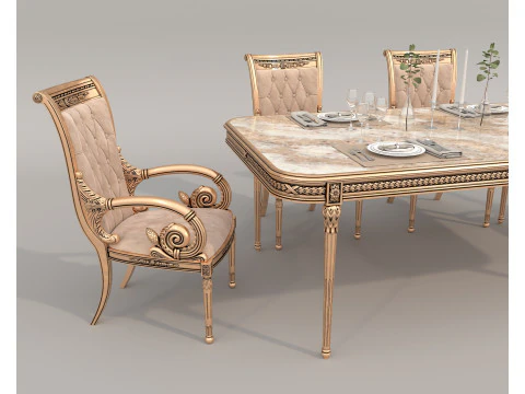 Classic European style Dining Table and Chairs 57 3D Model